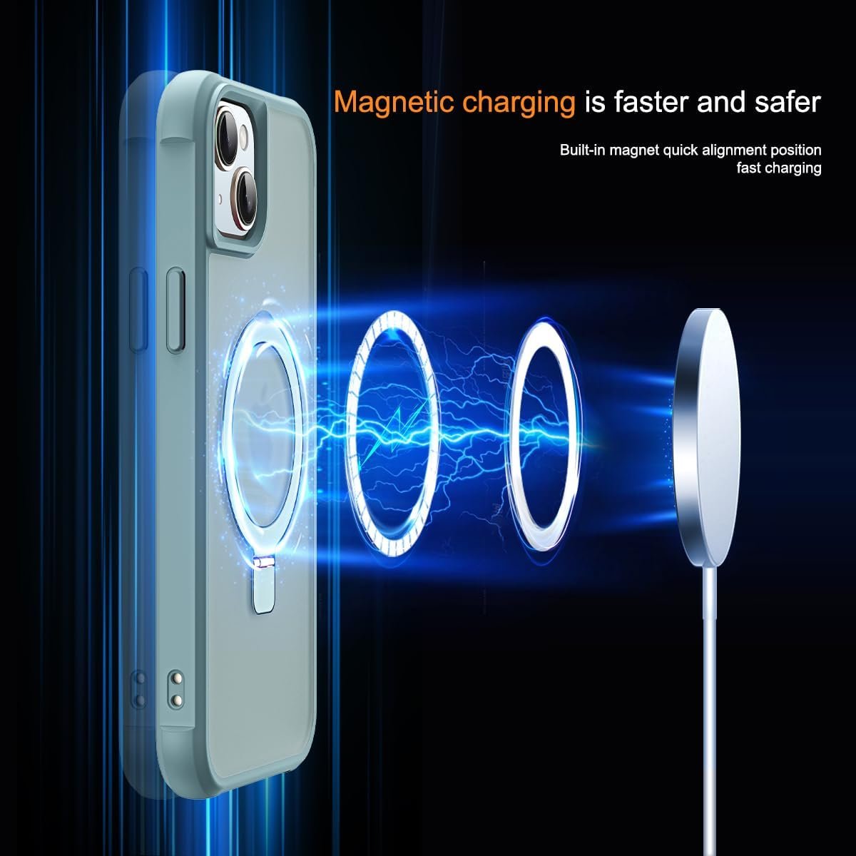 SKYLMW Compatible with iPhone 13/14 Case with Stand,Blue | iPhone 13 Case iPhone 14 Case 6.1",Magnetic Ring Stand,Compatible with MagSafe,Military-Grade Protection,Great Grip Feeling - Image 4