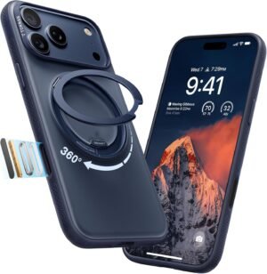 TORRAS for iPhone 17 Pro Case, 360 Magnetic Stand, O3 Fitness Series | [Fit for MagSafe] [360° Rotating Kickstand] 4X Mil-Grade Shockproof, Camera Button, Slim, Translucent Deep Blue 6.3"