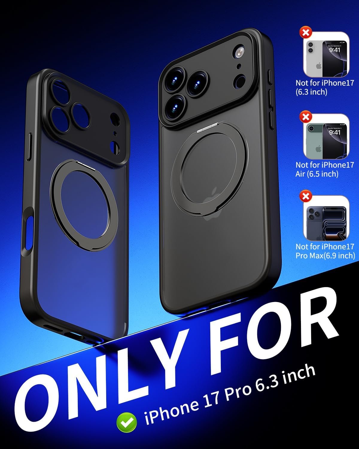 iPhone 17 Pro Case Upgraded 360° Spin Magnetic Stand, Black | Compatible with Magsafe, Military Protection, Full Camera Protection, Translucent Matte Phone Case for iPhone 17 Pro - Image 5