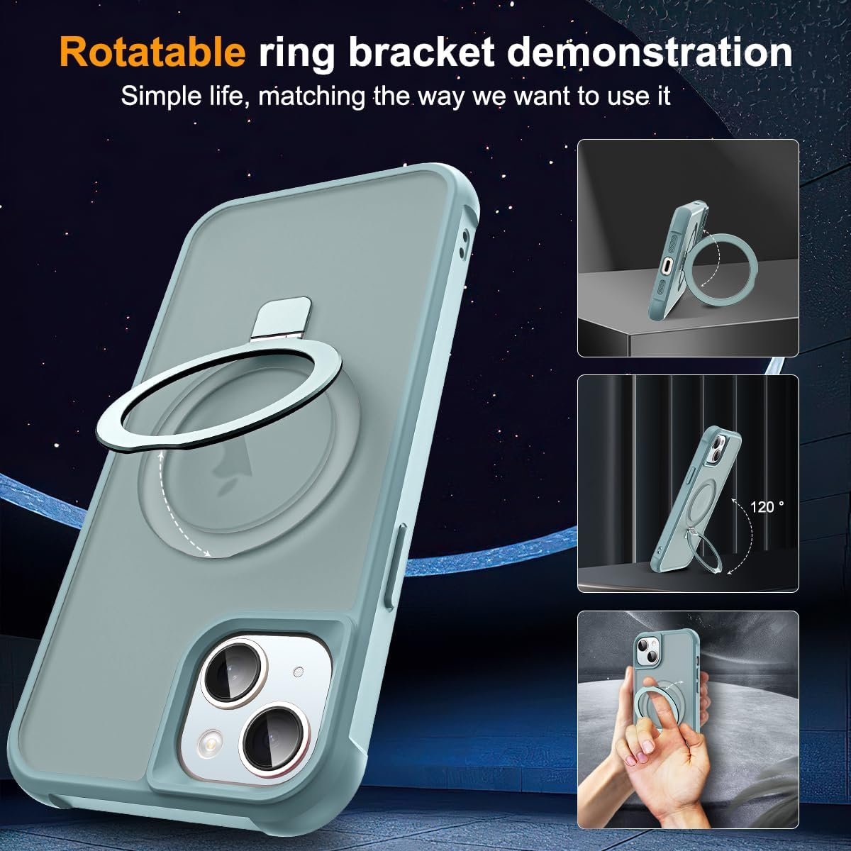 SKYLMW Compatible with iPhone 13/14 Case with Stand,Blue | iPhone 13 Case iPhone 14 Case 6.1",Magnetic Ring Stand,Compatible with MagSafe,Military-Grade Protection,Great Grip Feeling - Image 3