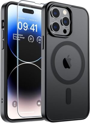 SUPFINE Magnetic for iPhone 14 Pro Max Case Black | With Screen Protector, Translucent Matte, Compatible with MagSafe, Military Grade Drop Proof, Rugged Shockproof Protective Visit the SUPFINE Store