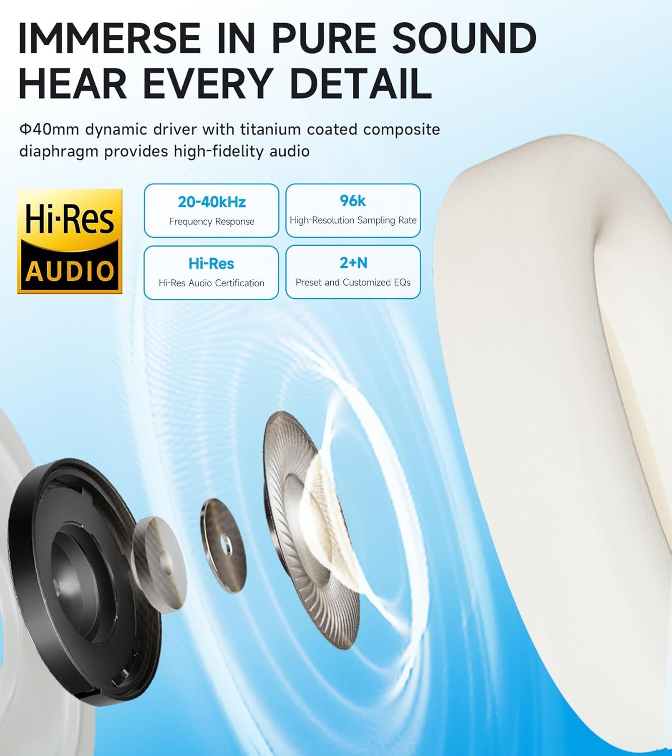 Edifier W800BT Pro Hybrid Active Noise Cancelling Over Ear Headphone, Gray | Bluetooth 5.4, Hi-Res Audio, AI Call Noise Cancellation, 45H Playtime, Fast Charging, Foldable, Wireless Over-Ear Headphones - Image 4