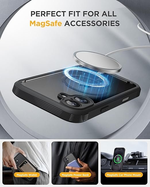 Miracase for iPhone 16 Case 6.1'', Full-Body Bumper Phone case with Built-in Full Glass Screen &Camera Control,No Gap,Compatible with MagSafe,Drop Proof 16 Cover,Black - Image 2