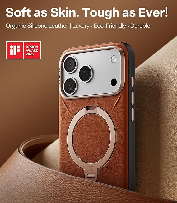 TORRAS Q3 VegSkin for iPhone 17 Pro Case Leather, 360 Magnetic Stand, Brown | Fit for Magsafe, Stain-Resistant Organic Silicone Leather, Camera Control, Shockproof Anti-Slip Phone Case for iPhone 17 Pro - Image 5