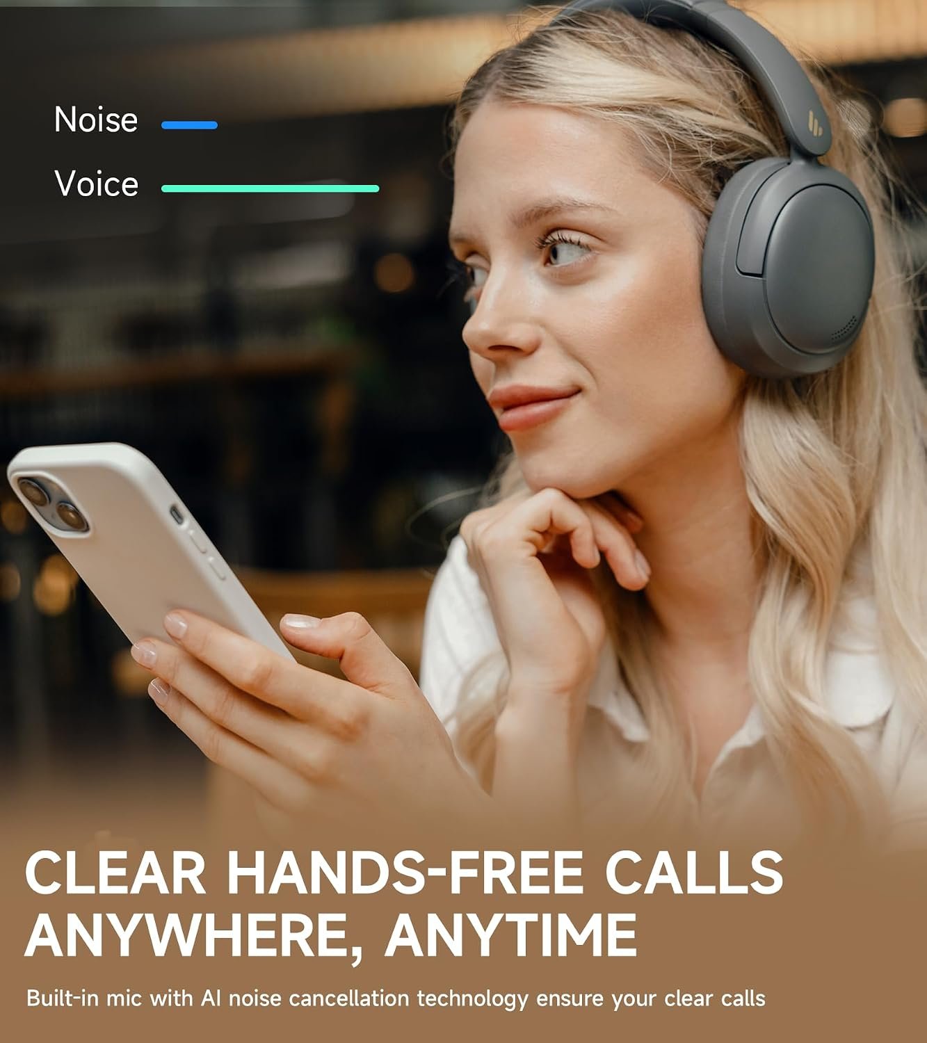 Edifier W800BT Pro Hybrid Active Noise Cancelling Over Ear Headphone, Gray | Bluetooth 5.4, Hi-Res Audio, AI Call Noise Cancellation, 45H Playtime, Fast Charging, Foldable, Wireless Over-Ear Headphones - Image 6