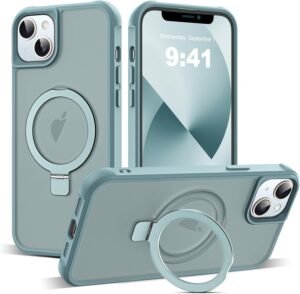 SKYLMW Compatible with iPhone 13/14 Case with Stand,Blue | iPhone 13 Case iPhone 14 Case 6.1",Magnetic Ring Stand,Compatible with MagSafe,Military-Grade Protection,Great Grip Feeling
