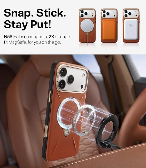 TORRAS Q3 VegSkin for iPhone 17 Pro Case Leather, 360 Magnetic Stand, Brown | Fit for Magsafe, Stain-Resistant Organic Silicone Leather, Camera Control, Shockproof Anti-Slip Phone Case for iPhone 17 Pro - Image 3