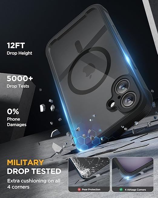 Miracase for iPhone 16 Case 6.1'', Full-Body Bumper Phone case with Built-in Full Glass Screen &Camera Control,No Gap,Compatible with MagSafe,Drop Proof 16 Cover,Black - Image 4