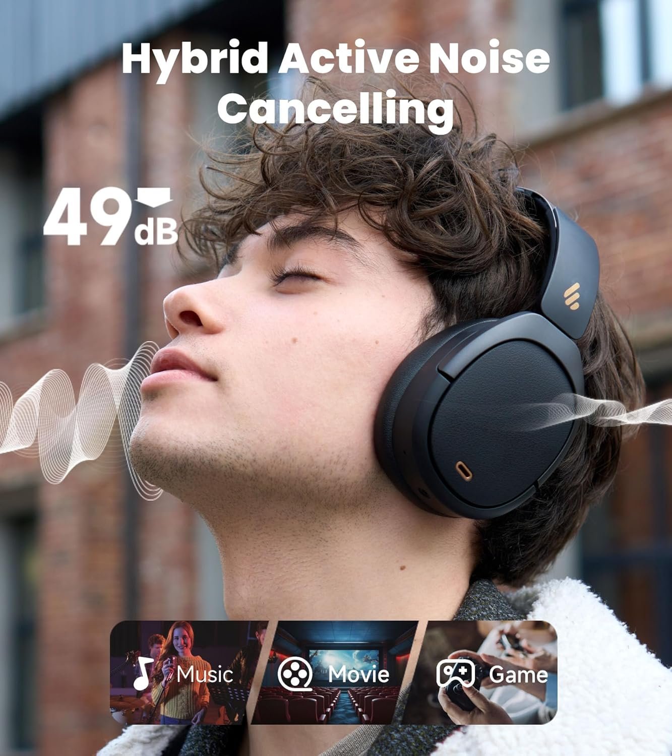 Edifier W80 Over Ear Headphones with -49dB Active Noise Cancelling, Black | LDAC Hi-Res Wired & Wireless, AI Clear Call, Fast Charging, Multipoint Connection, Bluetooth 5.4, Foldable Light Frame - Image 3
