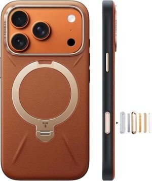 TORRAS Q3 VegSkin for iPhone 17 Pro Case Leather, 360 Magnetic Stand, Brown | Fit for Magsafe, Stain-Resistant Organic Silicone Leather, Camera Control, Shockproof Anti-Slip Phone Case for iPhone 17 Pro